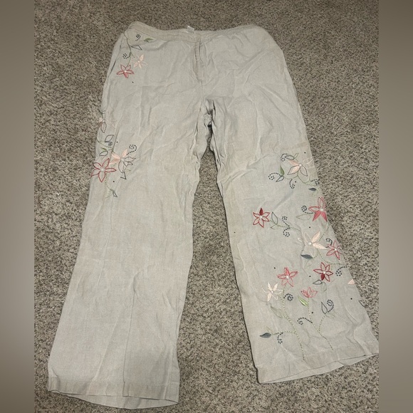 J. Jill Tan Floral Embroidered Wide Leg Pants - Picture 1 of 6
